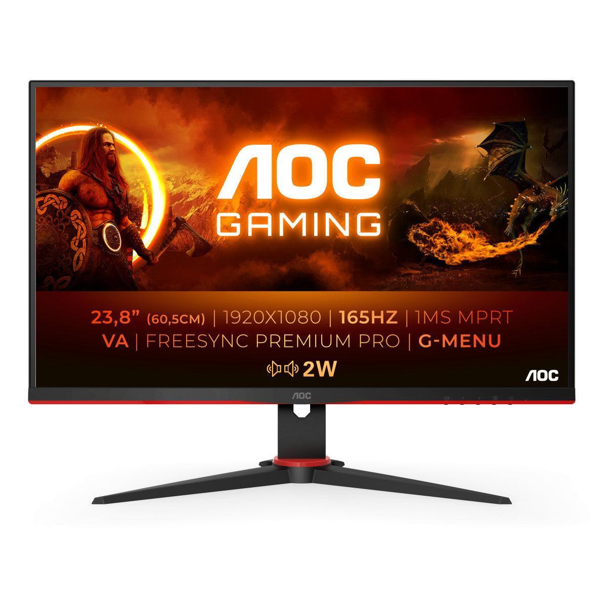 AOC 23.8" 3-Side Frameless Gaming Monitor (24G2SAE/BK), 1920 x 1080, 1ms, VGA, HDMI, DP, 165Hz, FreeSync, 6 Game Modes, VESA-PCR Business Solutions Ltd