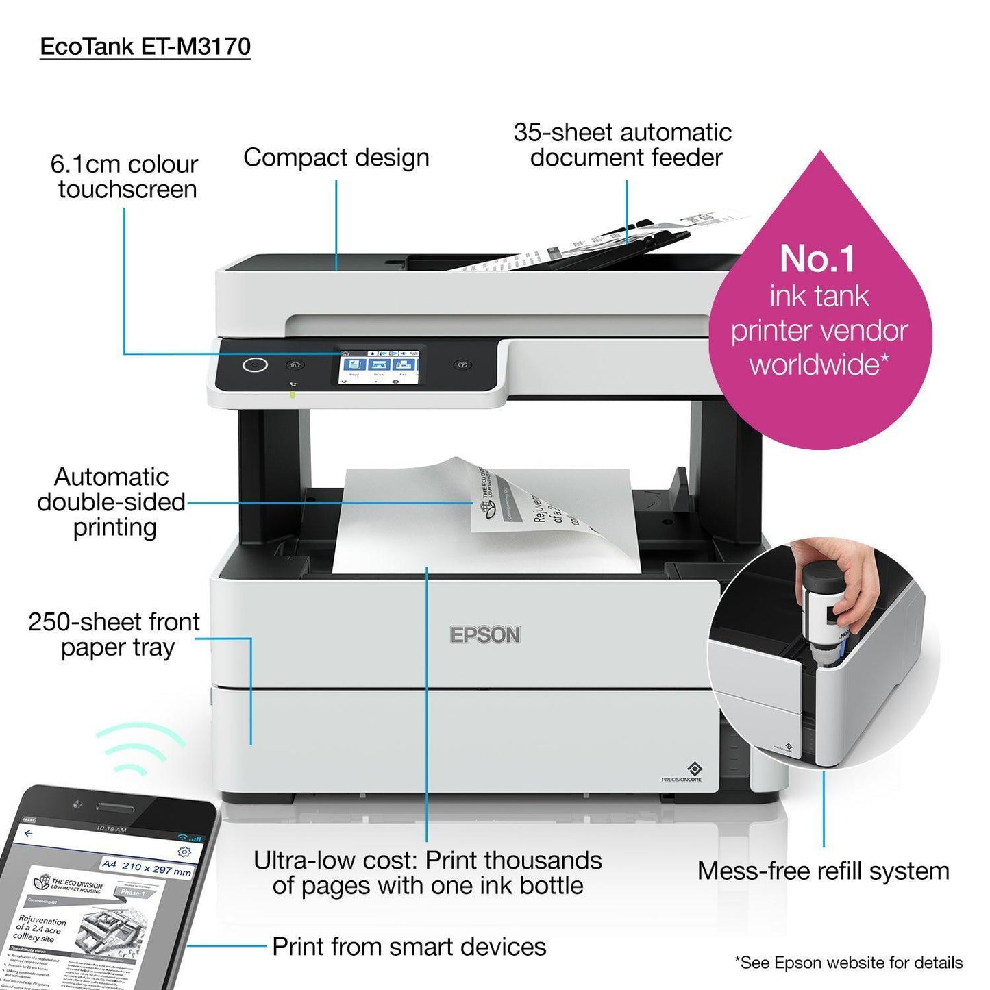 Epson EcoTank ET-M3180 Multifunction Monochrome Printer-PCR Business Solutions Ltd
